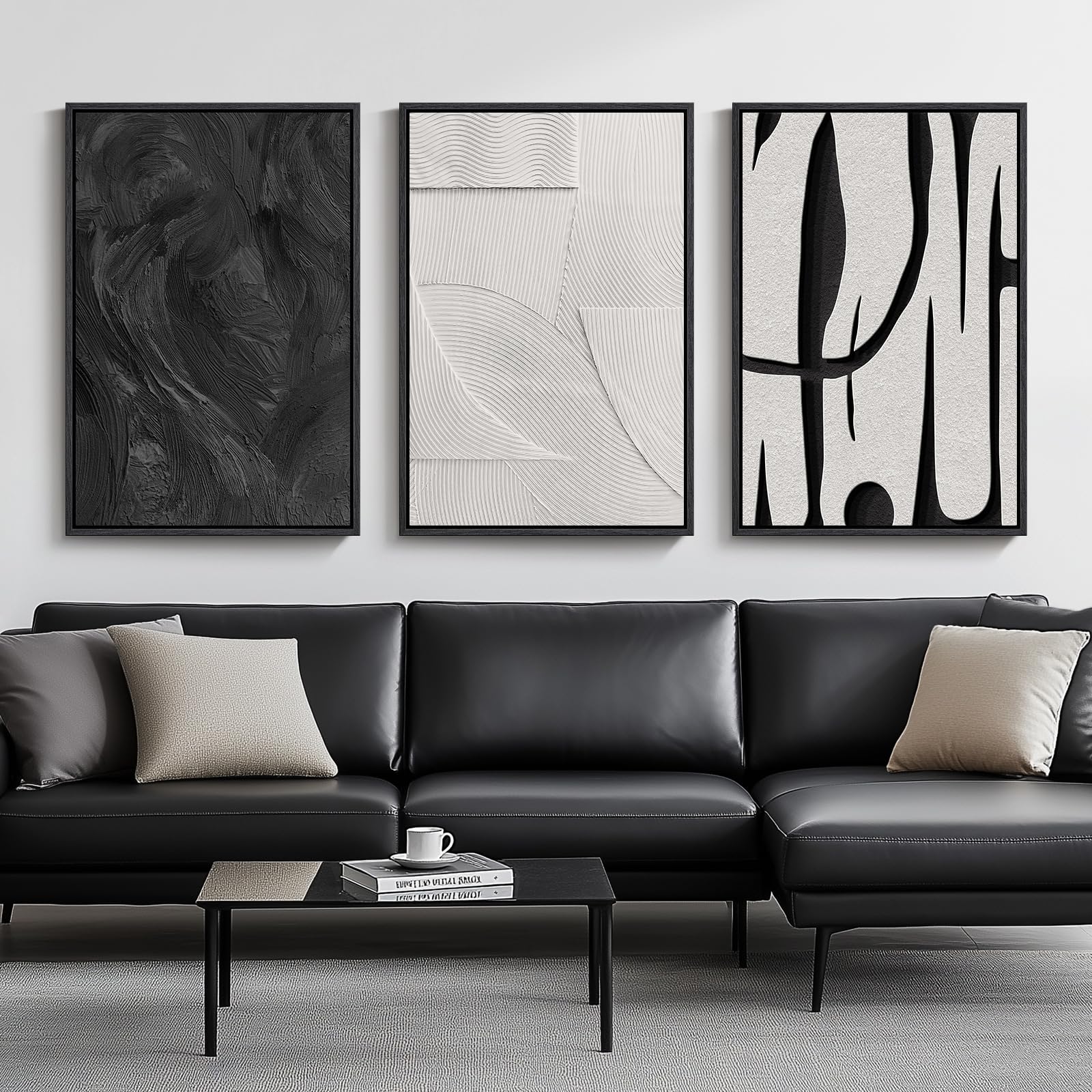 Cuspin large framed black and white abstract wall art, ideal for modern living room decor