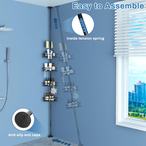 cutefafa no-drill installation tension-pole secures bathroom storage
