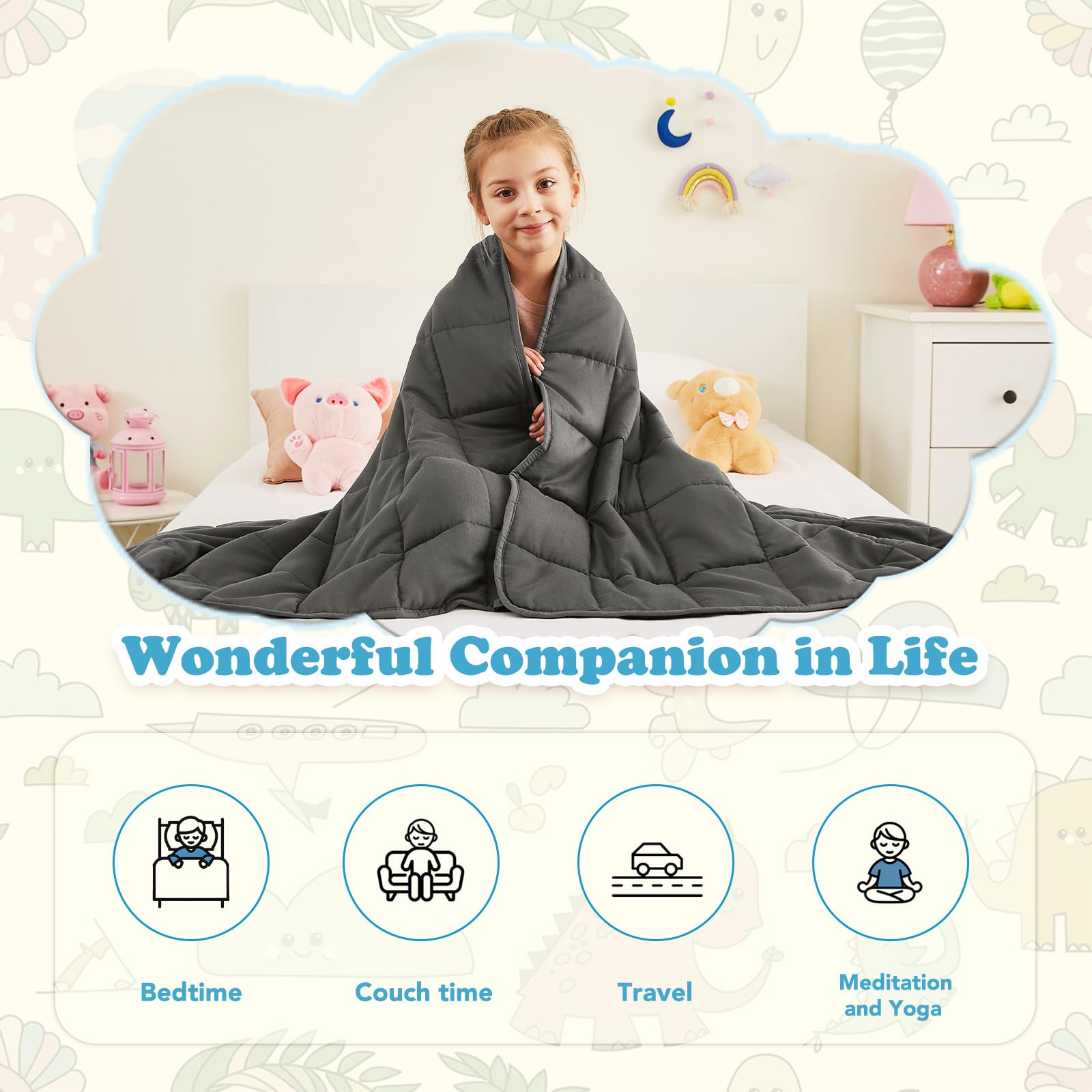 CuteKing blanket demonstrates even weight distribution for calm, comfortable relaxation