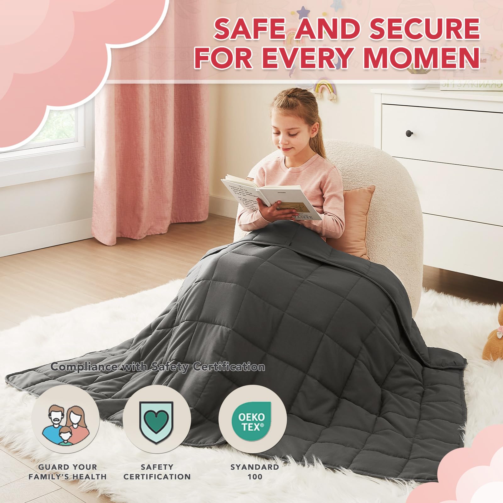 CuteKing weighted blanket glass beads close-up illustrate even weight distribution
