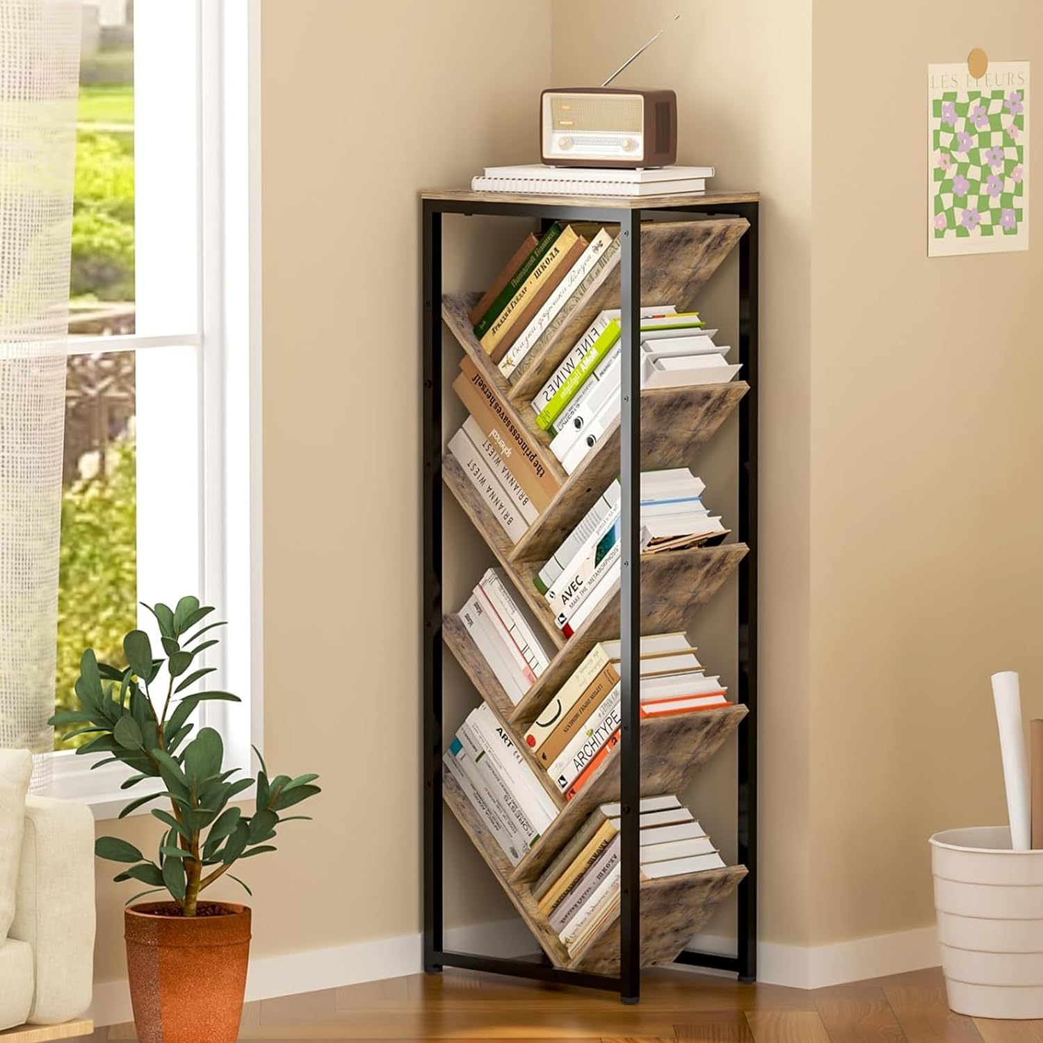 Cutogxon Tree Bookshelf 9-tier wood frame ready for hardcover books and display.