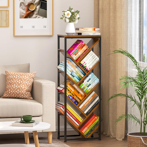 Cutogxon Tree Bookshelf 9-tier display for organized hardcover books in living rooms.