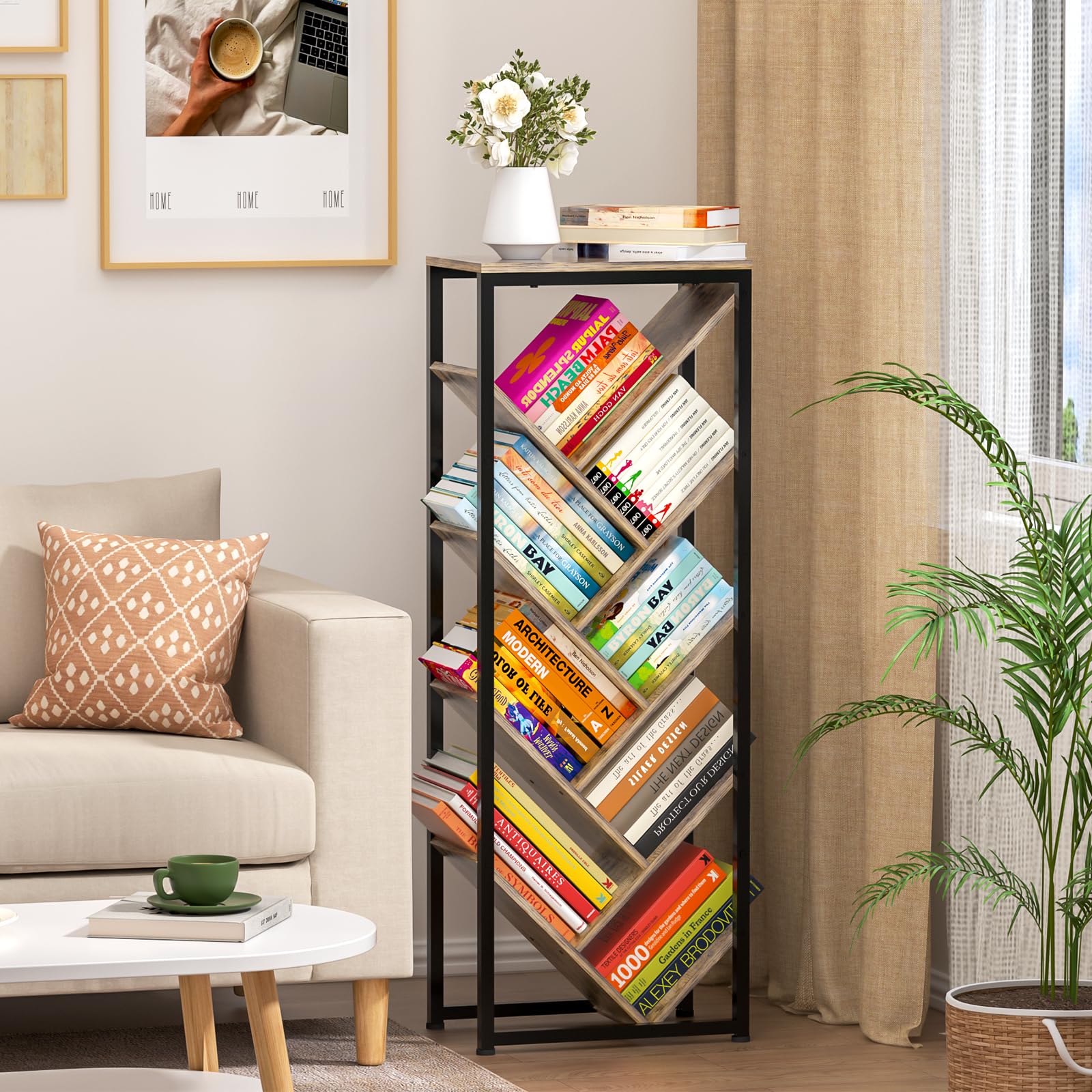 Cutogxon Tree Bookshelf protects books from dust and damage in busy spaces.