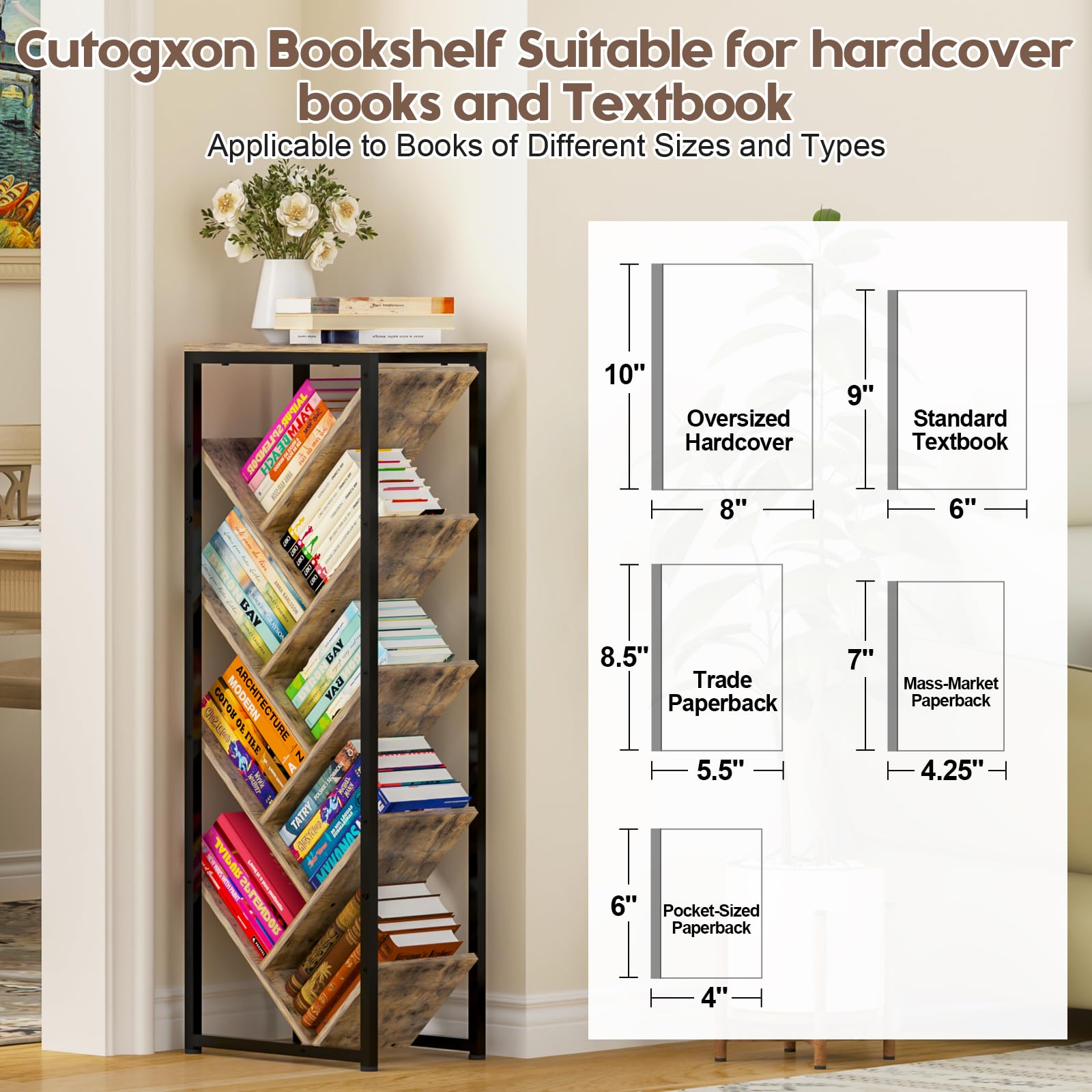 Cutogxon Tree Bookshelf sturdy metal-wood construction blends durability with charm.
