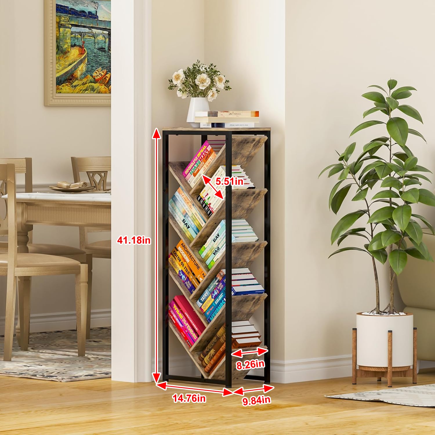 Cutogxon Tree Bookshelf open design showcases spines for easy access.