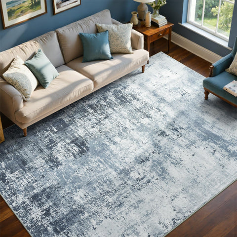 Cuzwlovita 6x9 blue abstract rug front view enhances living room focal point