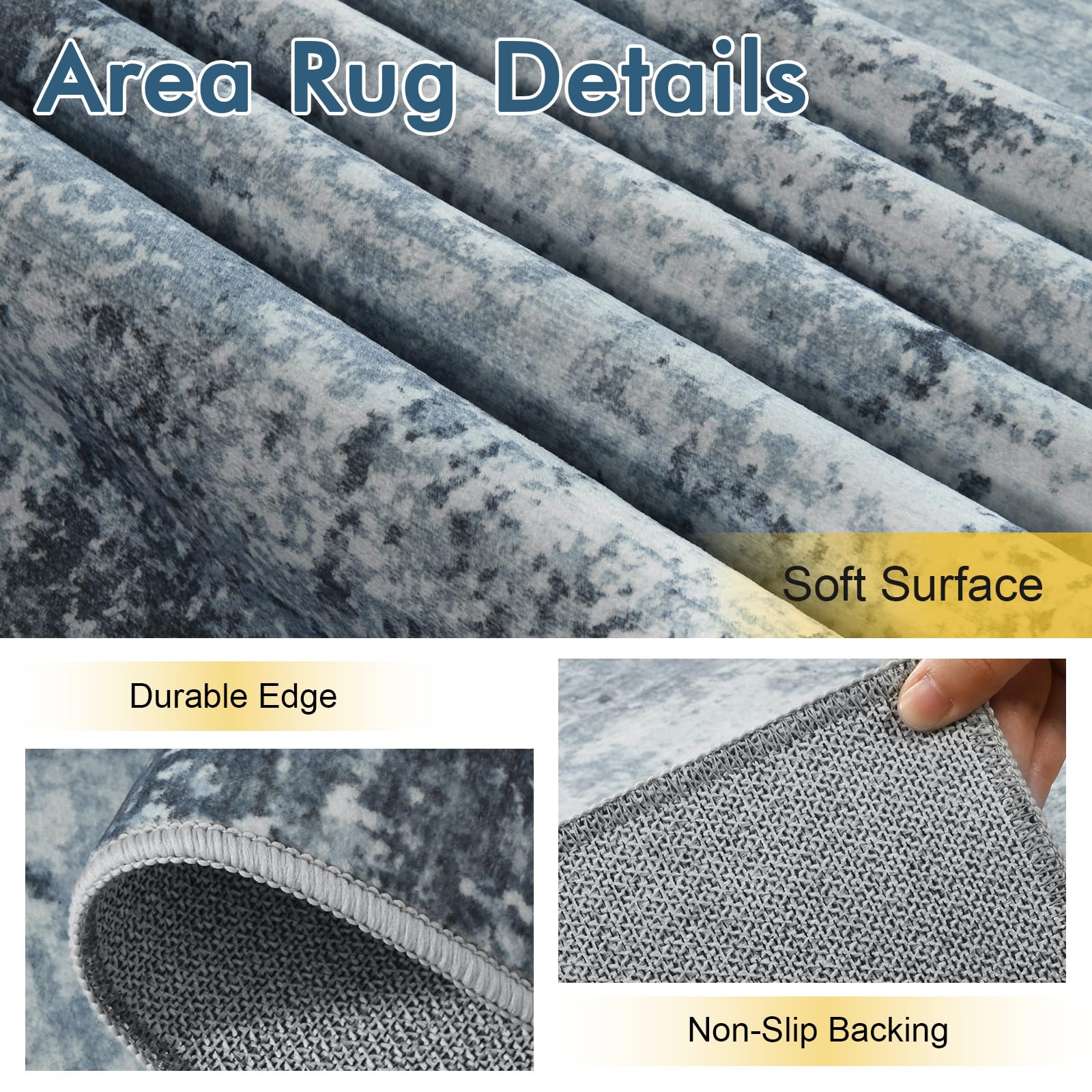 Anti-slip underside helps keep the rug in place on various floors