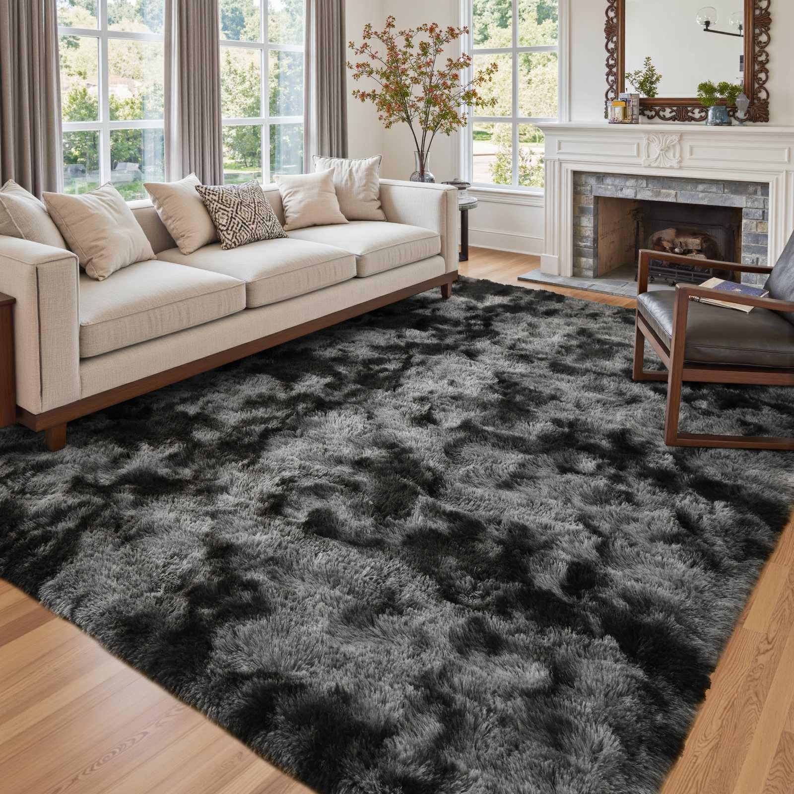 Cuzwlovita 6x9ft rug full view with modern tie-dye texture and ample living room coverage.