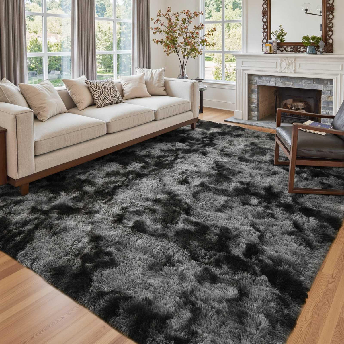 Cuzwlovita 6x9ft rug full view with modern tie-dye texture and ample living room coverage.