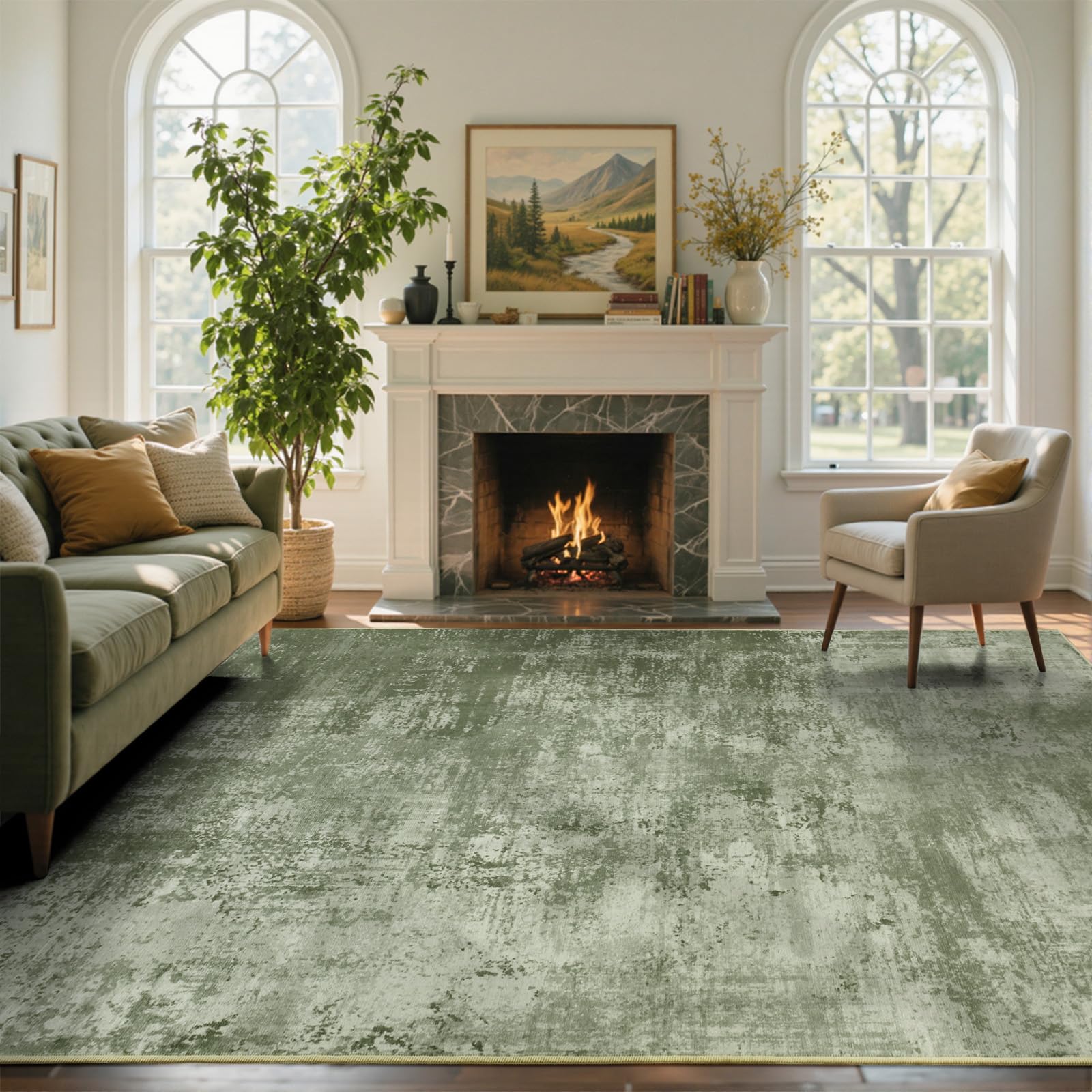 Cuzwlovita green abstract pattern rug for bedroom adds calm, cozy texture underfoot.