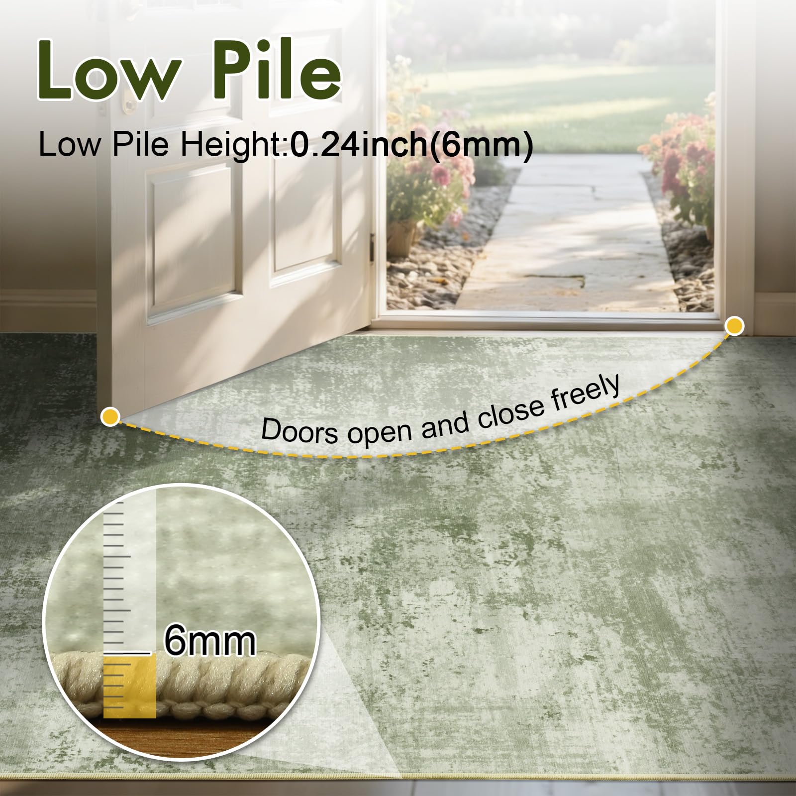 Cuzwlovita low-pile texture optimizes chair moving and dining space.