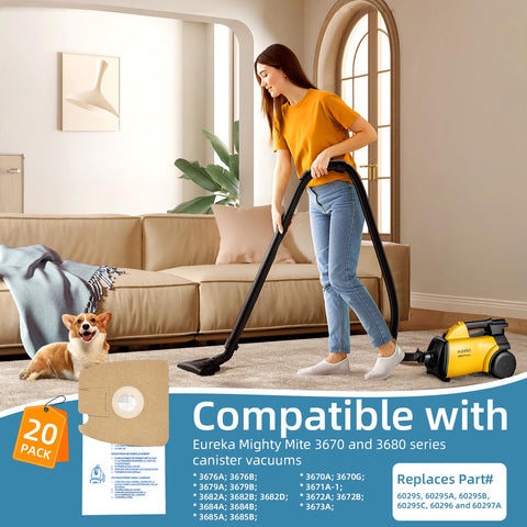 Cwfas MM bags in use with Eureka Mighty Mite 3670-3680, enhanced filtration during cleaning