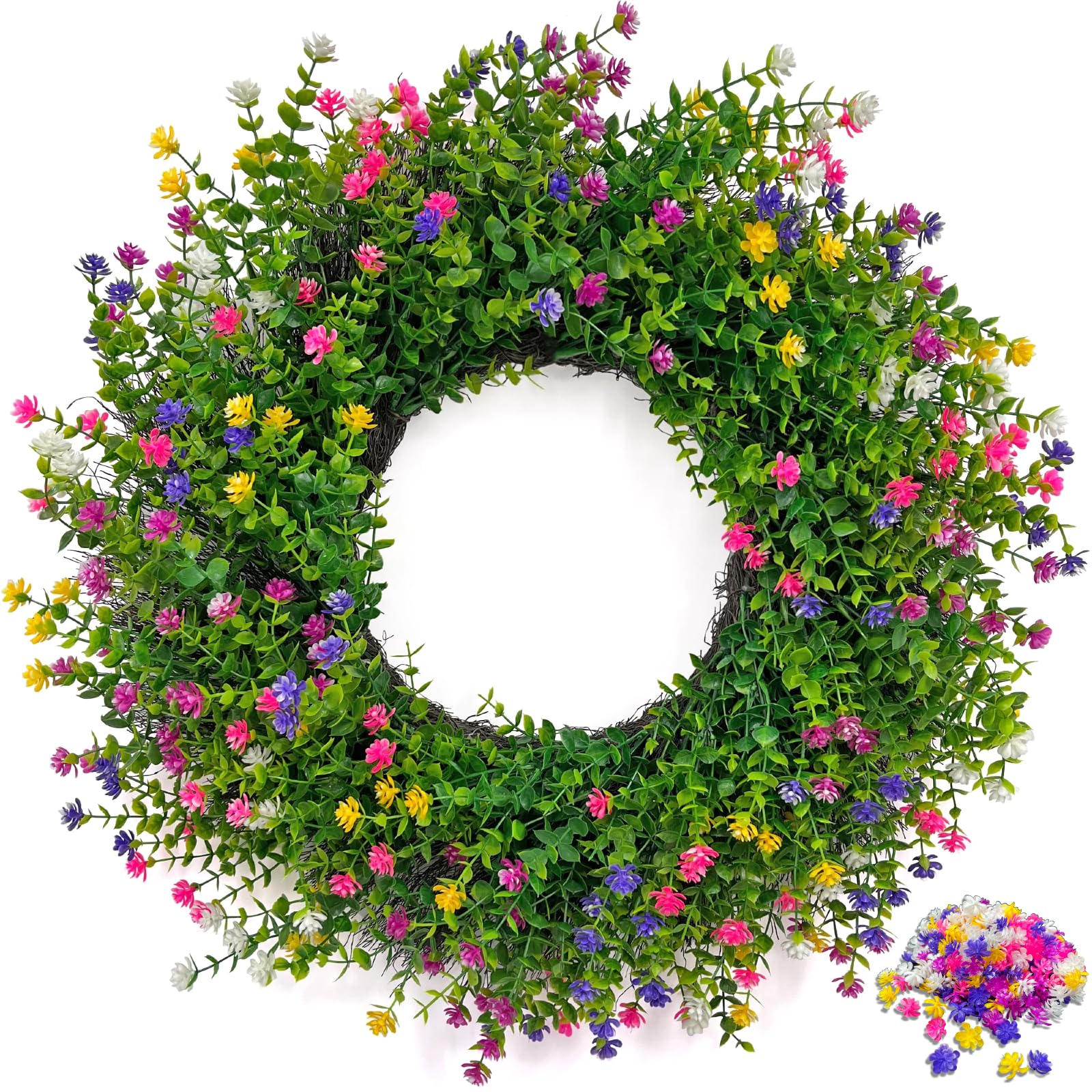 CYANBLOOM 24-inch outdoor wreath on front door with durable greenery for curb appeal.