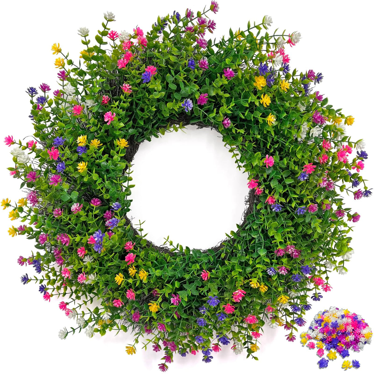 CYANBLOOM 24-inch outdoor wreath on front door with durable greenery for curb appeal.