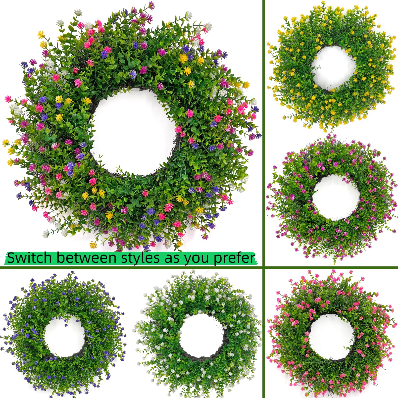 Full 24-inch wreath offers lush boxwood greenery for bold spring look.