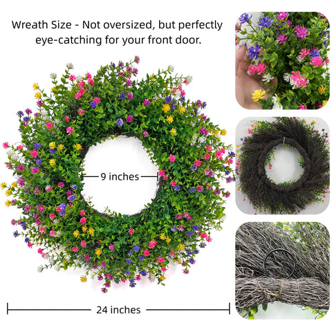 Indoor and outdoor ready wreath with built-in ring for easy display.