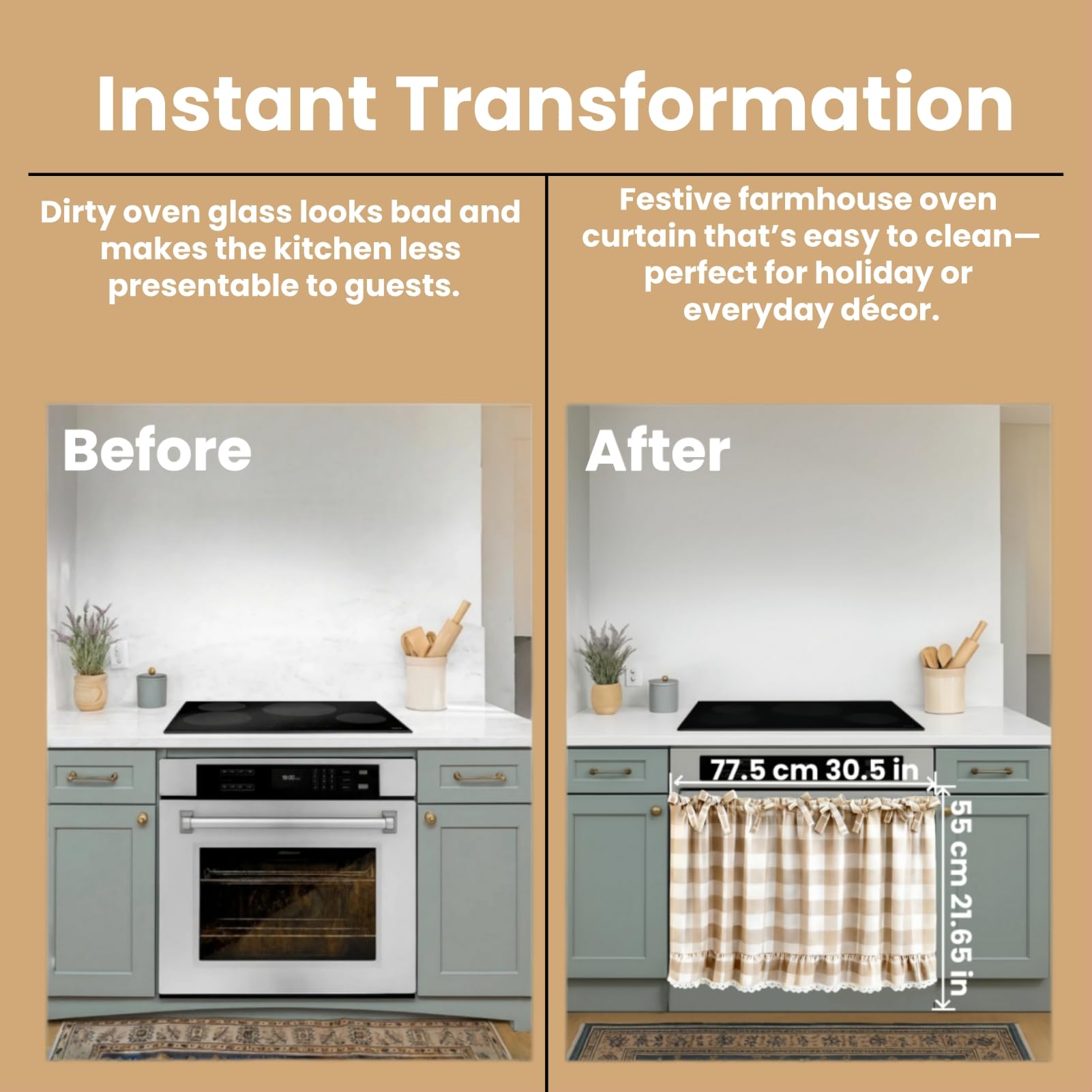 Cyberplex rustic cottage decor oven skirt complements farmhouse and boho kitchens with versatile style.
