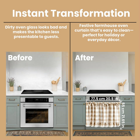 Cyberplex rustic cottage decor oven skirt complements farmhouse and boho kitchens with versatile style.