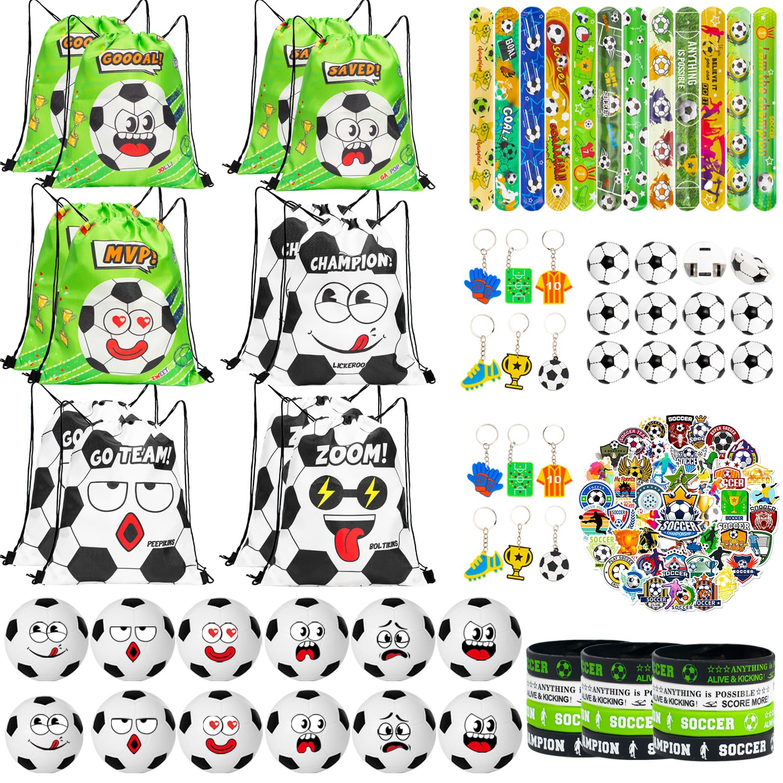 Cyclescrux drawstring bags with funny faces for a soccer party favors collection.