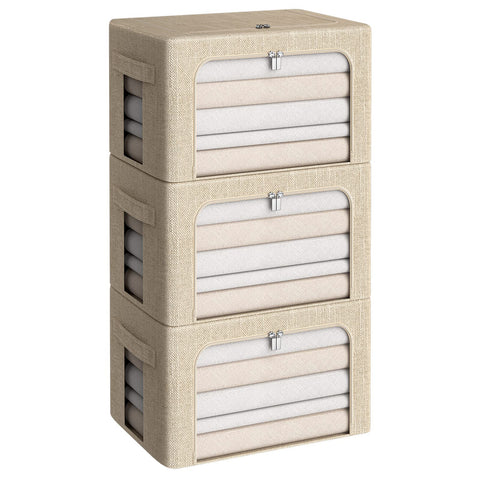 CYhom 3Pack foldable storage bins frame setup for organized storage.