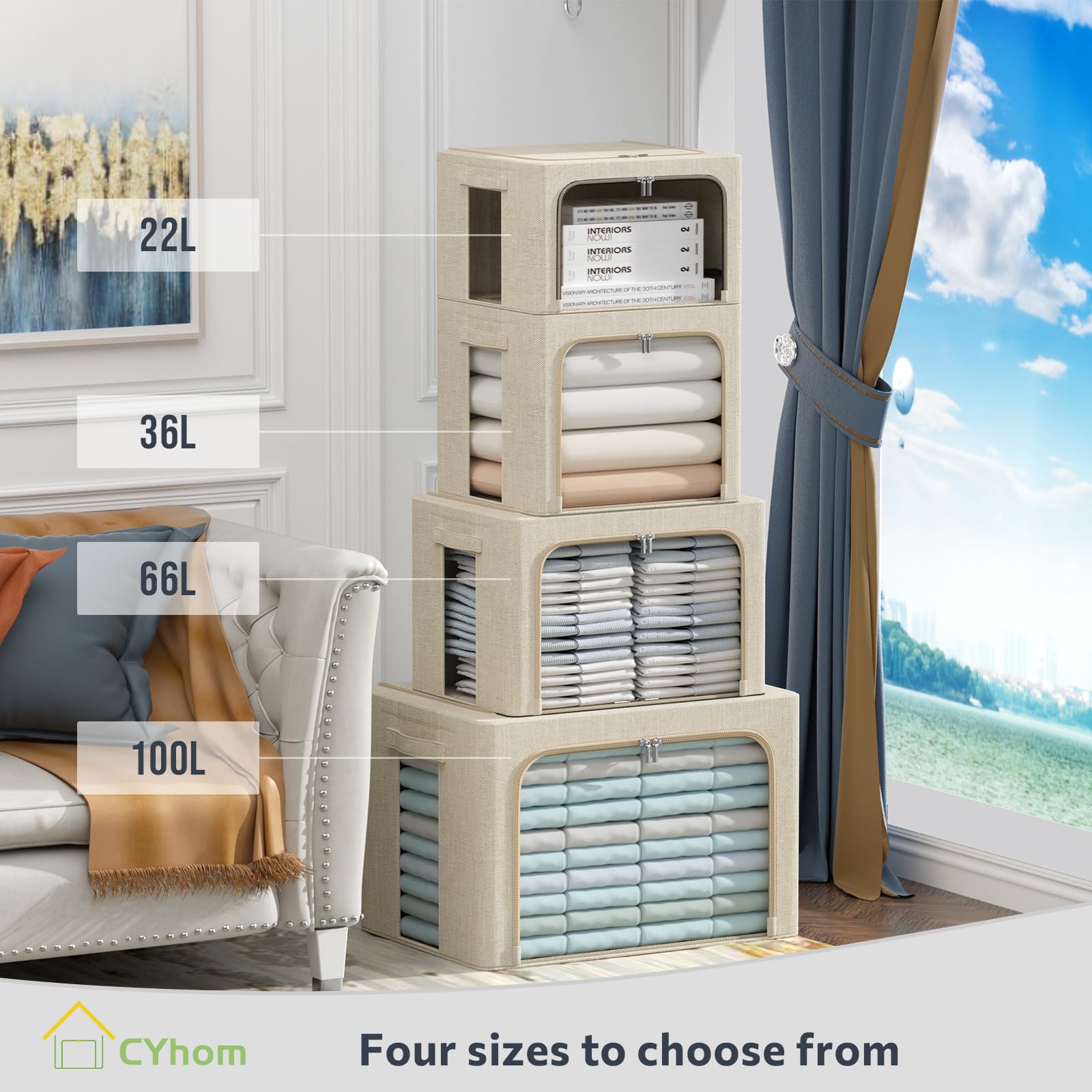 CYhom 3Pack foldable storage bins stackable design for space saving.