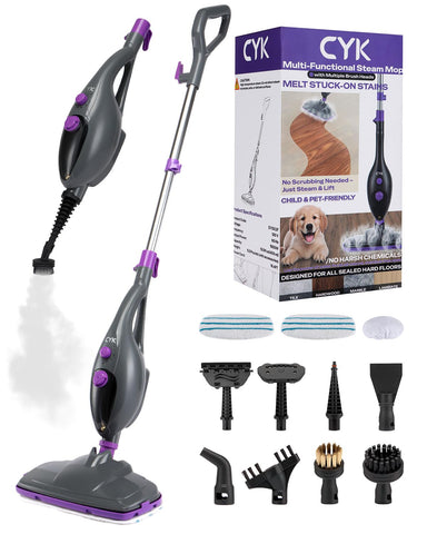 CYK steam mop with 12-in-1 accessories for versatile cleaning