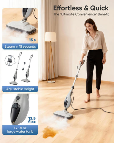 CYK Steam Mop reaches high ceilings for quick removal of dust