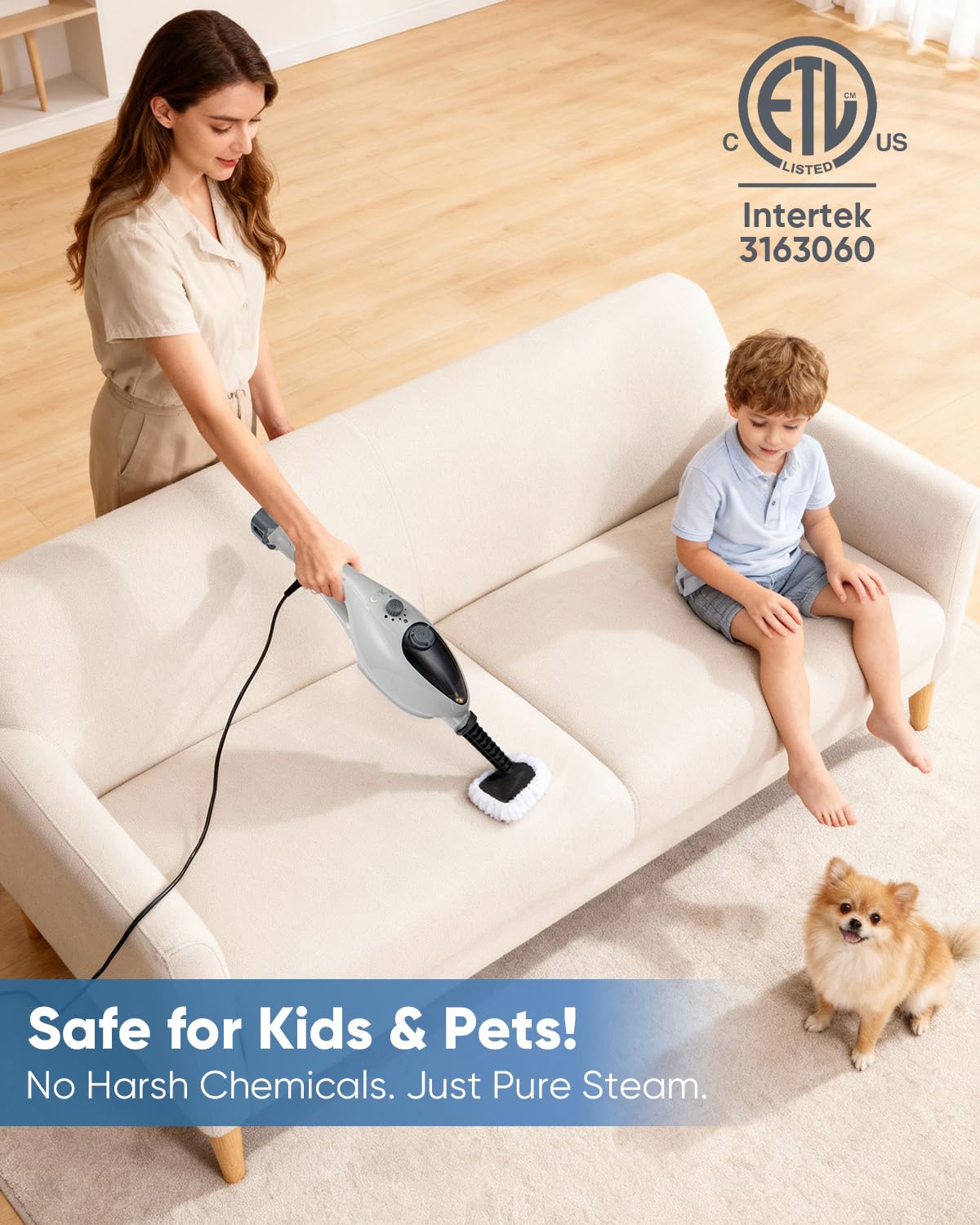 CYK Steam Mop's precise steam control deep-cleans delicate surfaces