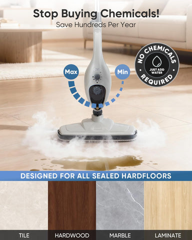 CYK Steam Mop reaches under furniture for thorough cleaning