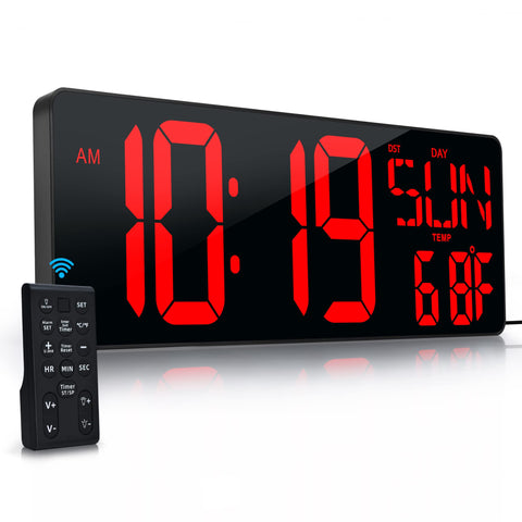 CYMHCHL 17.2-inch LED wall clock shows time, date, and temperature at a glance.