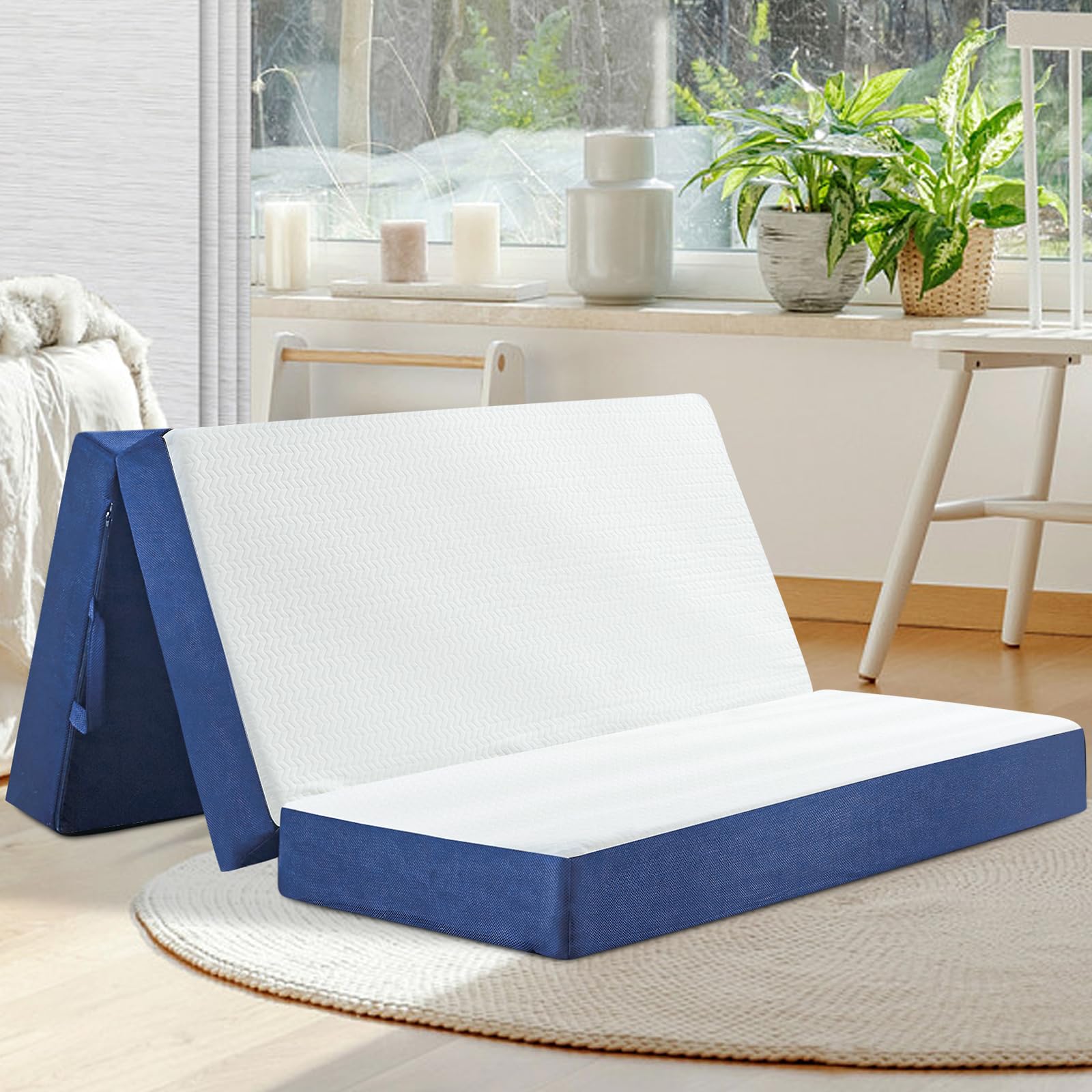 CYMULA folding mattress queen-size closed tri-fold for small spaces and storage