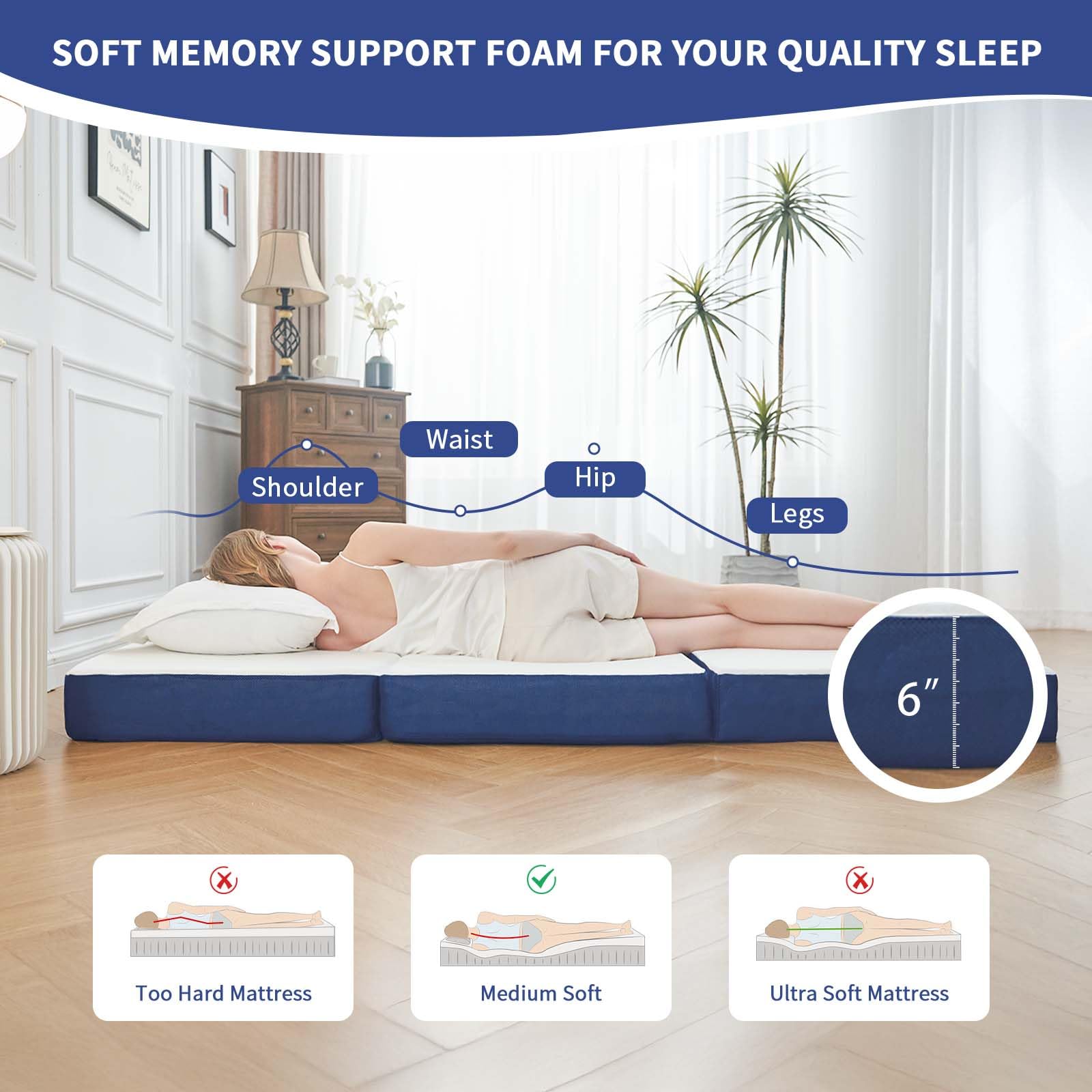 CYMULA tri-fold mattress with removable cover for easy cleaning