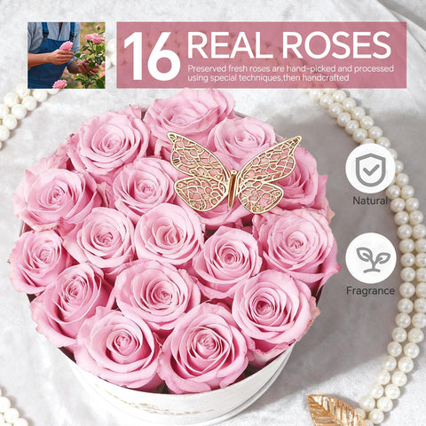 Cyrabota pink preserved roses in a gift-ready package