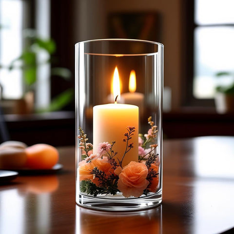 CYS EXCEL cylinder vase with pillar candle setup for refined ambience.