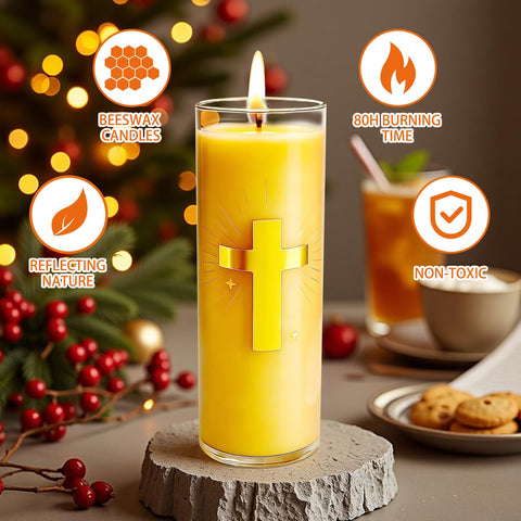 CYSEdge beeswax candle in a clear glass jar for elegant altar display.