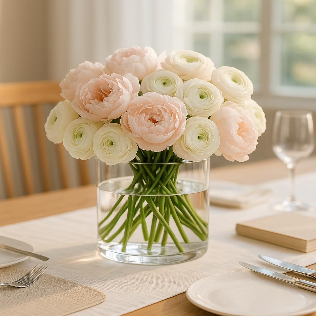 Dining table décor using the crystal-clear vase