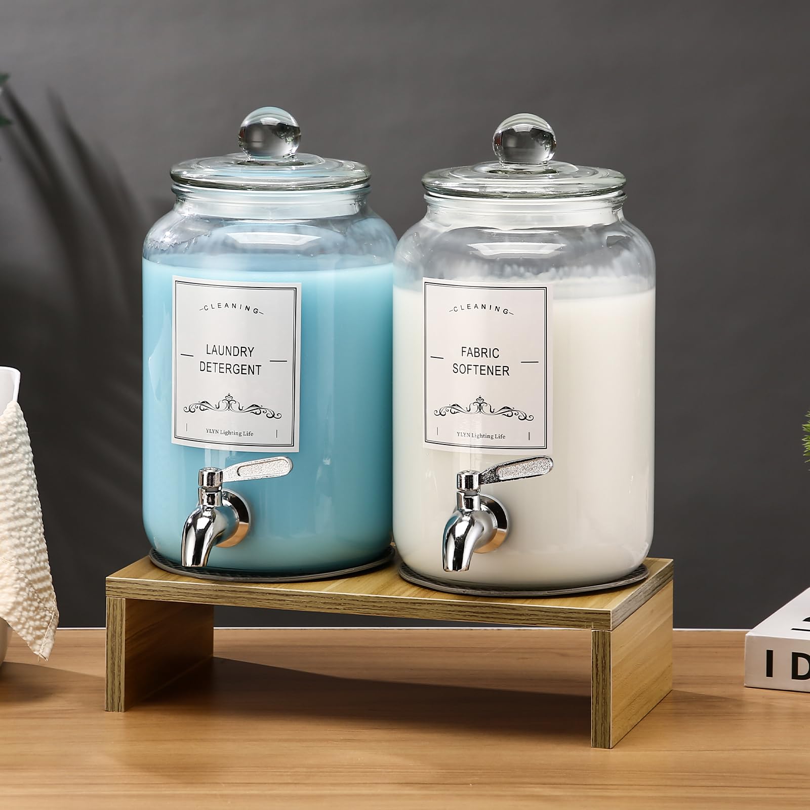 CYYKDA organized laundry area with leak-proof, easy-pour jars.