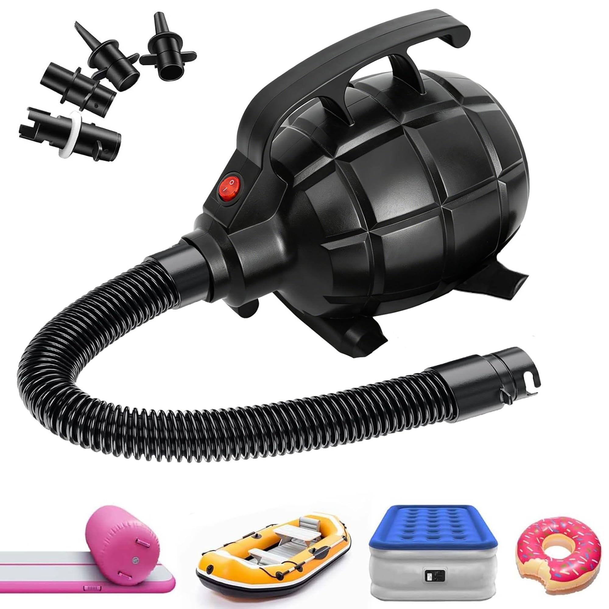 CZGBRO electric air pump with 4 nozzles for versatile inflatables and quick deflation.