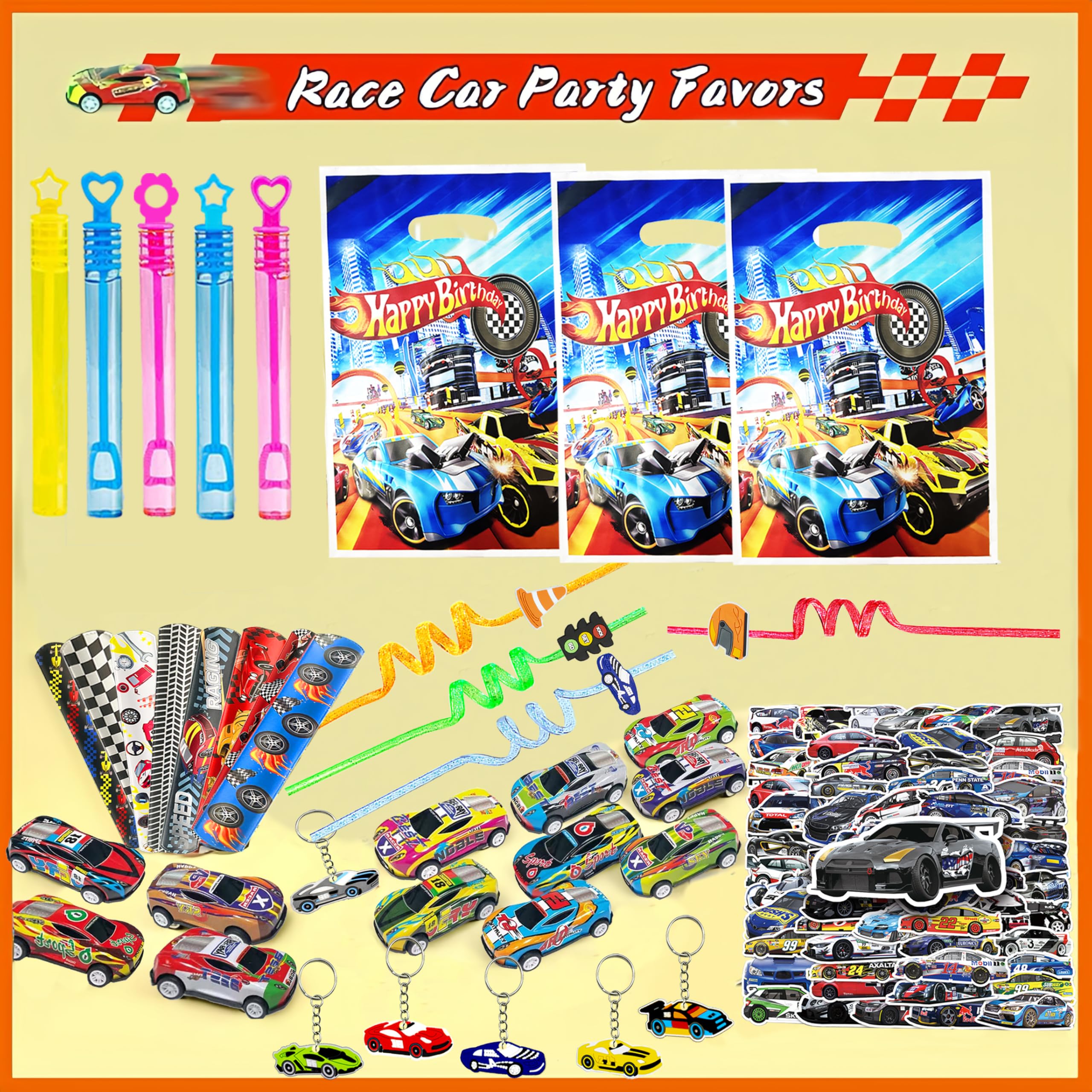 CZWXOXO paper bags with race car motif for easy party favors.