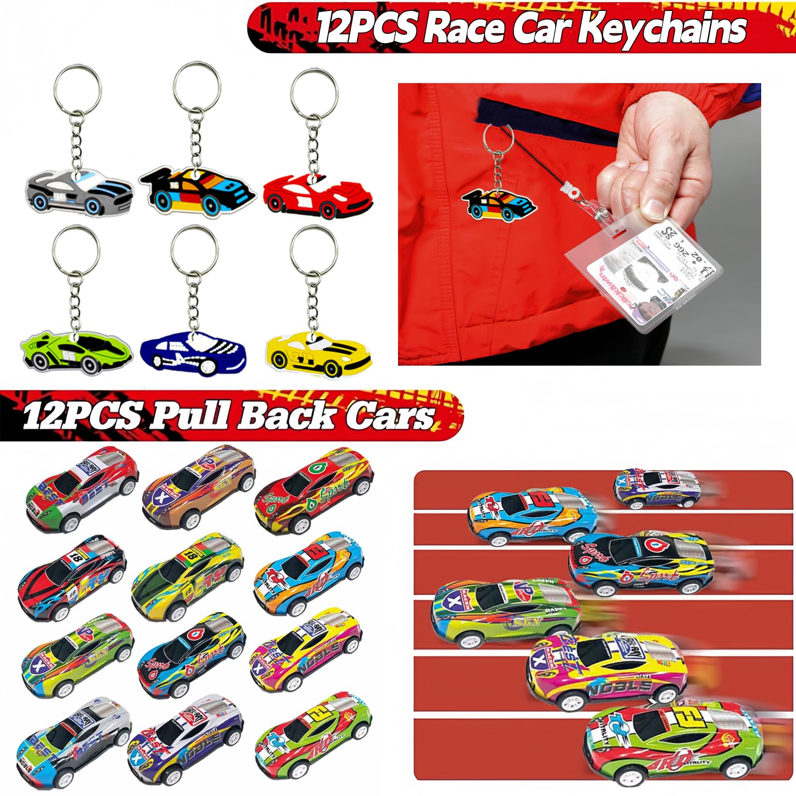 CZWXOXO race car stickers brighten goody bags with colorful flair.