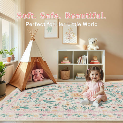 Dadasgk cozy boho rug creates a soft, inviting play area.