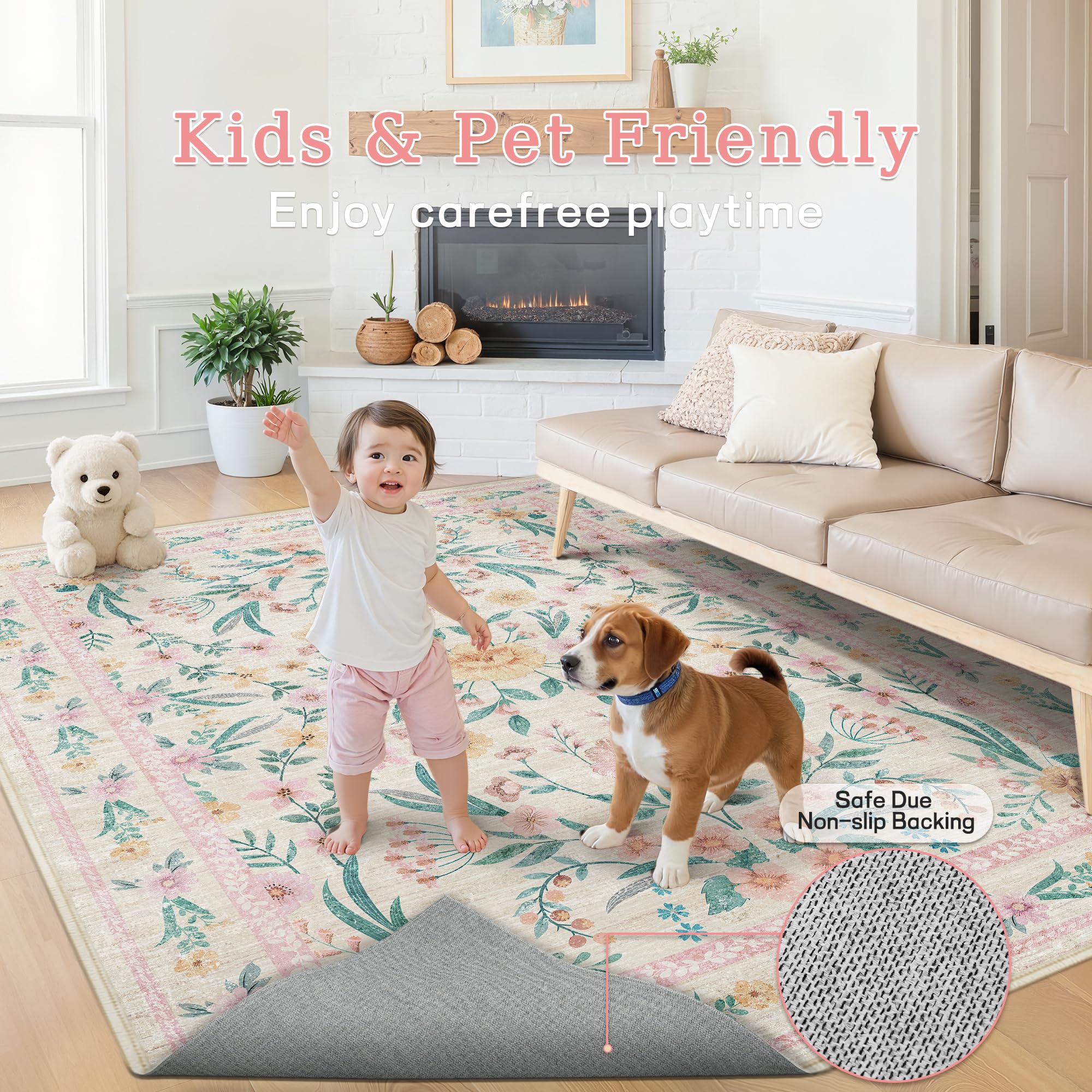 Dadasgk non-slip backing keeps kids safe on hardwood floors.