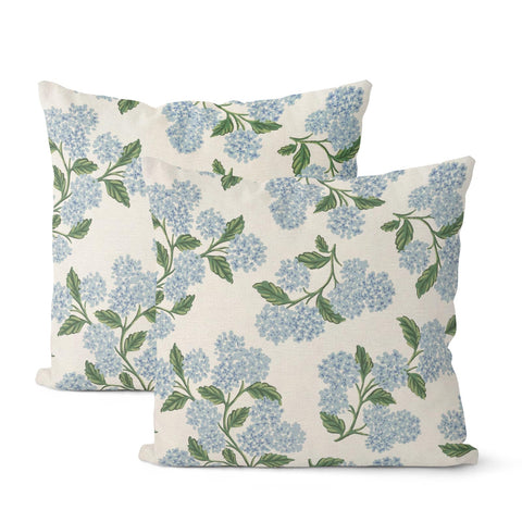 DAFENA spring pillow cover features navy blue hydrangea print to elevate sofa decor.