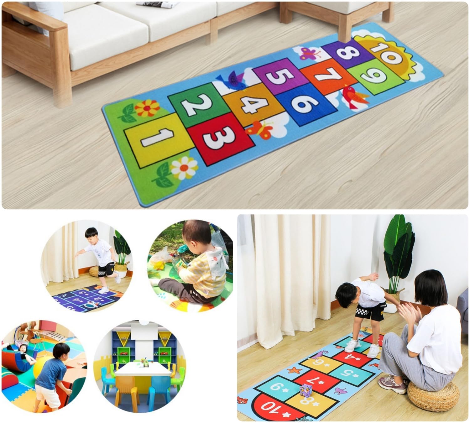 Dafina Hopscotch Rug room setup, ideal for family rooms.