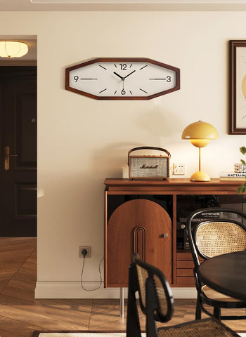 DaguyS wooden clock adds vintage charm to modern living room aesthetics.