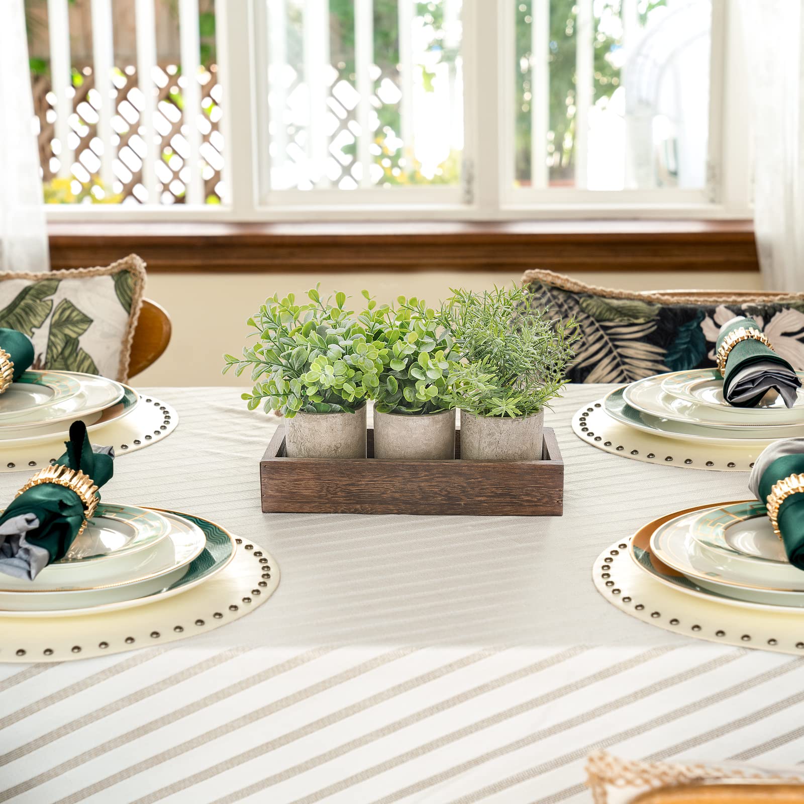 Dahey pulp flower pots with artificial eucalyptus detail for realistic indoor greenery.