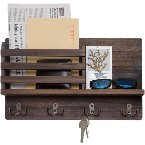 Dahey wall mounted mail holder with four double hooks and shelf for organized entryways