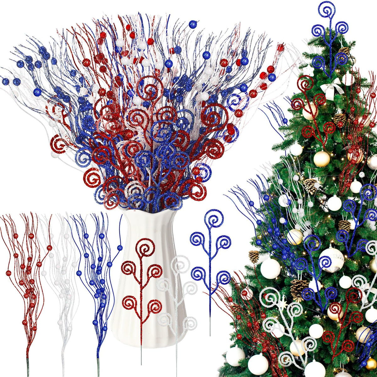 Daifunli bead glitter sticks sparkle for festive wreaths and tree toppers.