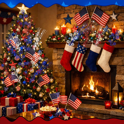 Daifunli red, white and blue glitter branches for decor.
