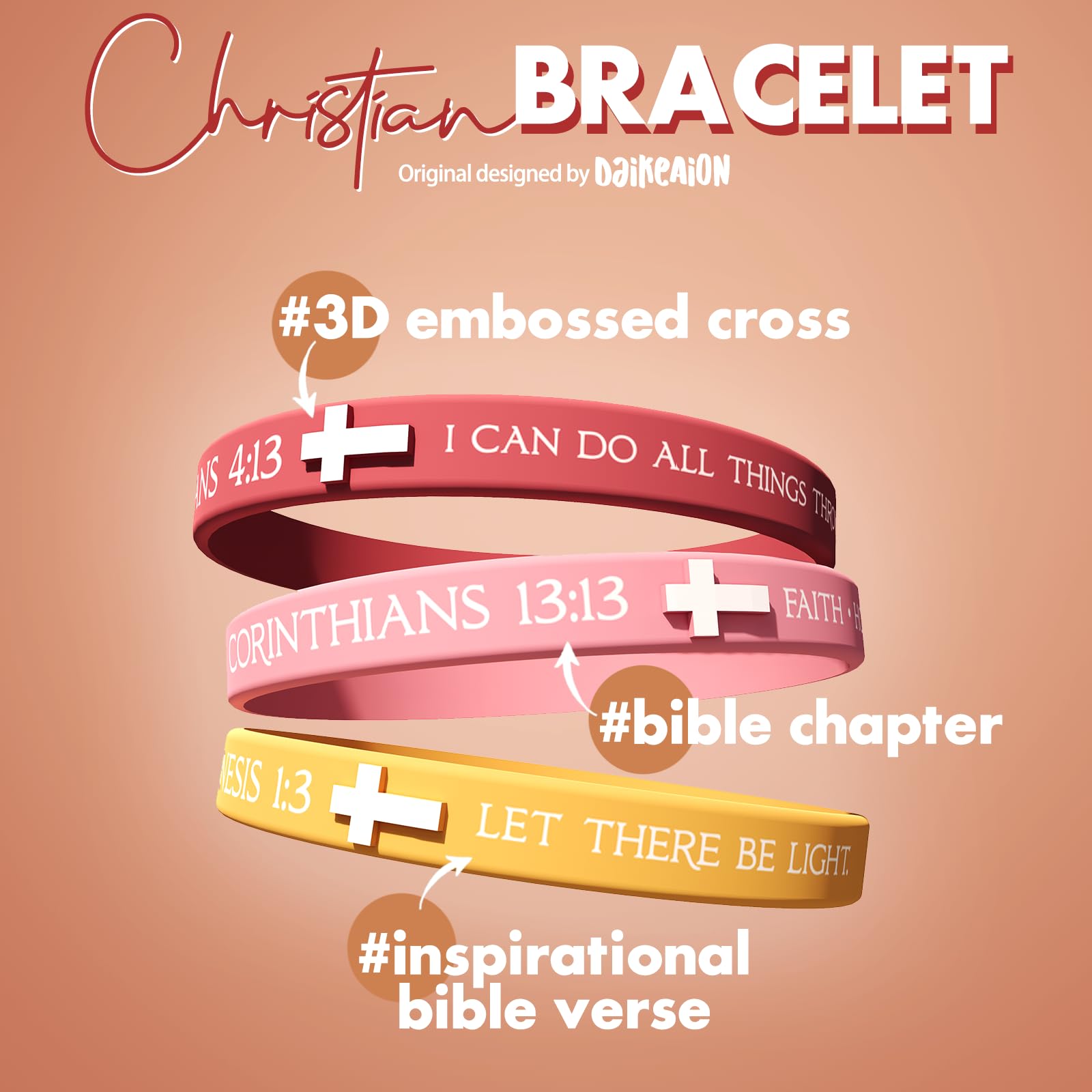 DaikeAion embossed-cross bracelets highlight a refined cross design for focused prayer